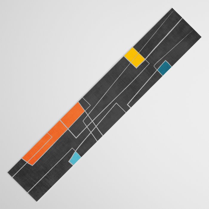 Dark Gray Colorful Shapes White Lines Artwork Table Runner Gallery Image 3
