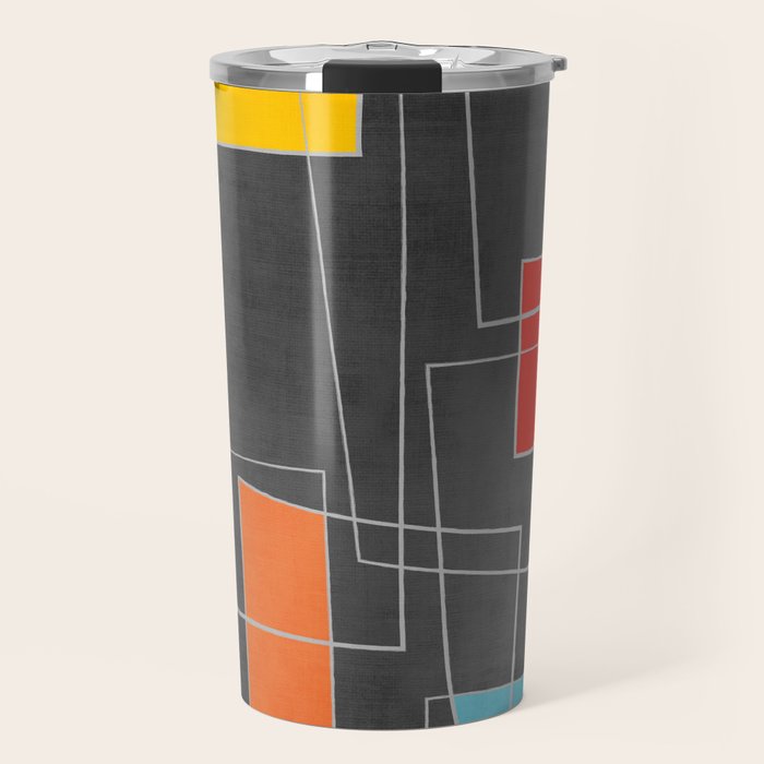 Dark Gray Colorful Shapes White Lines Artwork Travel Mug Gallery Image 1