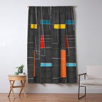 Dark Gray Colorful Shapes White Lines Artwork Window Curtain Gallery Image 5
