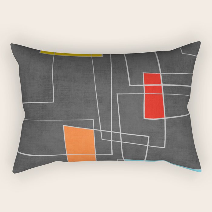 Dark Gray Colorful Shapes White Lines Artwork Rectangular Pillow Gallery Image 2