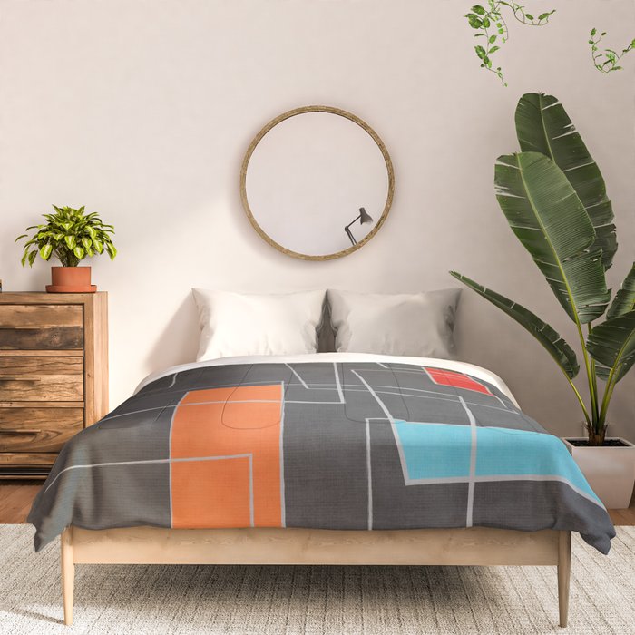 Dark Gray Colorful Shapes White Lines Artwork Comforter Gallery Image 3