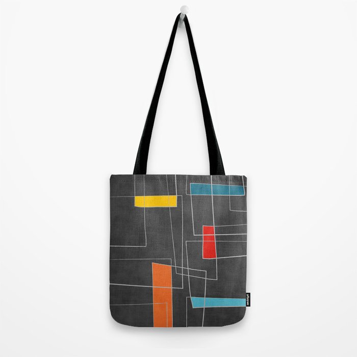 Dark Gray Colorful Shapes White Lines Artwork Tote Bag Gallery Image 2