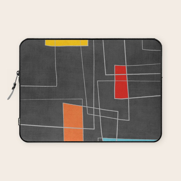 Dark Gray Colorful Shapes White Lines Artwork Laptop Sleeve Gallery Image 1