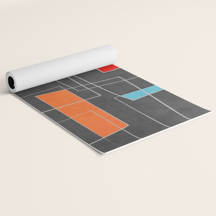 Dark Gray Colorful Shapes White Lines Artwork Yoga Mat Gallery Image 2