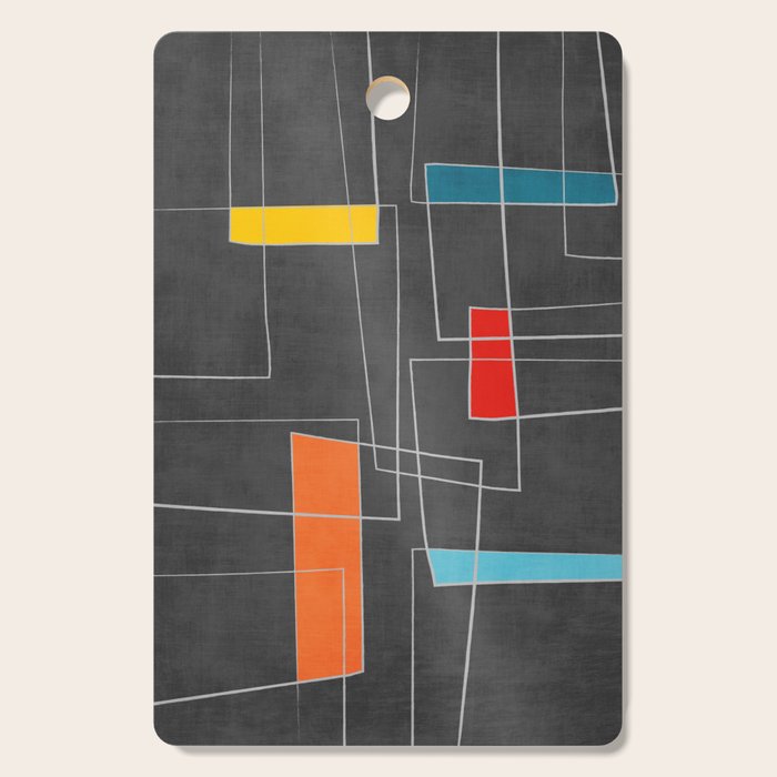 Dark Gray Colorful Shapes White Lines Artwork Cutting Board Gallery Image 1