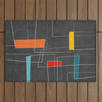 Dark Gray Colorful Shapes White Lines Artwork Outdoor Rug Gallery Image 1