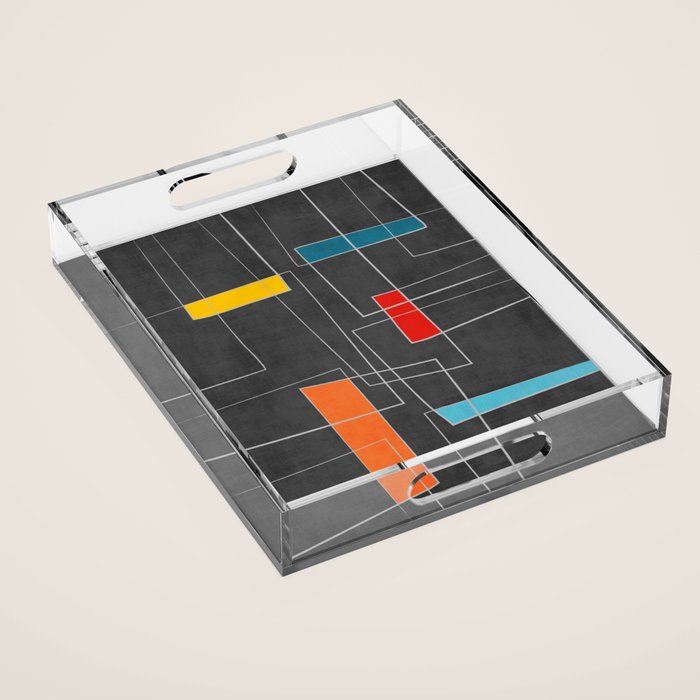 Dark Gray Colorful Shapes White Lines Artwork Acrylic Tray Gallery Image 1