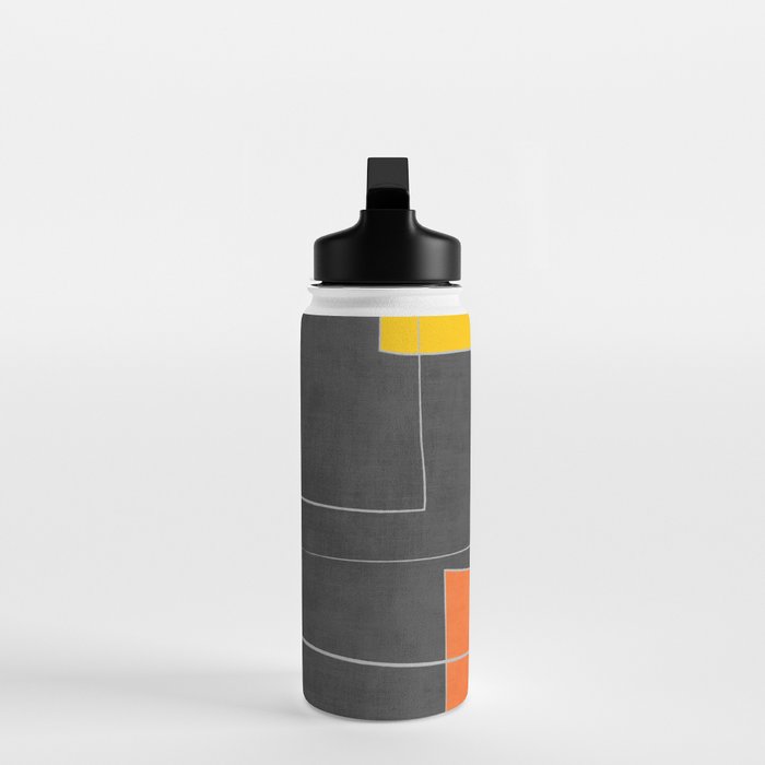 Dark Gray Colorful Shapes White Lines Artwork Water Bottle Gallery Image 3