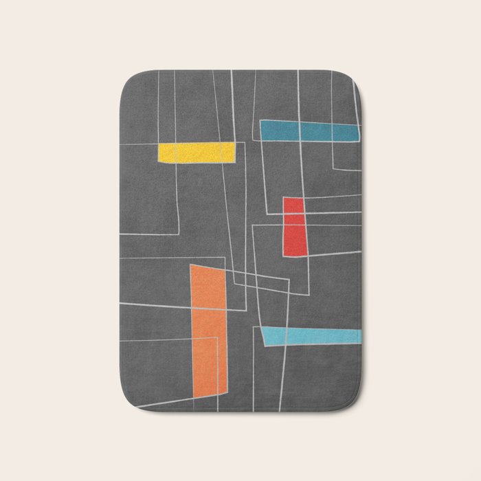 Dark Gray Colorful Shapes White Lines Artwork Bath Mat Gallery Image 1