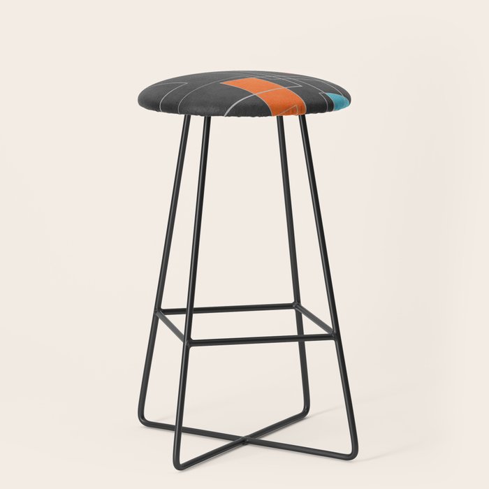 Dark Gray Colorful Shapes White Lines Artwork Stool Gallery Image 1