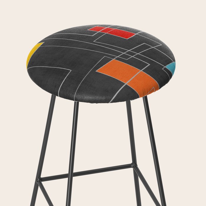 Dark Gray Colorful Shapes White Lines Artwork Stool Gallery Image 2