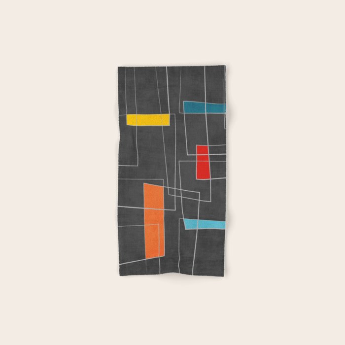 Dark Gray Colorful Shapes White Lines Artwork Bath Towel Gallery Image 1