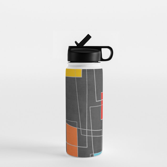 Dark Gray Colorful Shapes White Lines Artwork Water Bottle Gallery Image 1