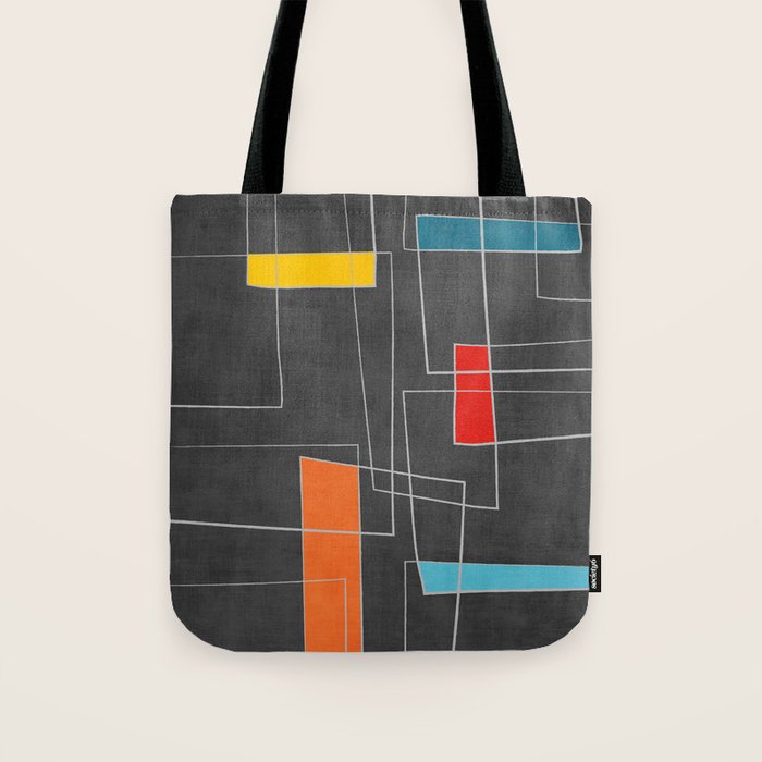 Dark Gray Colorful Shapes White Lines Artwork Tote Bag Gallery Image 1