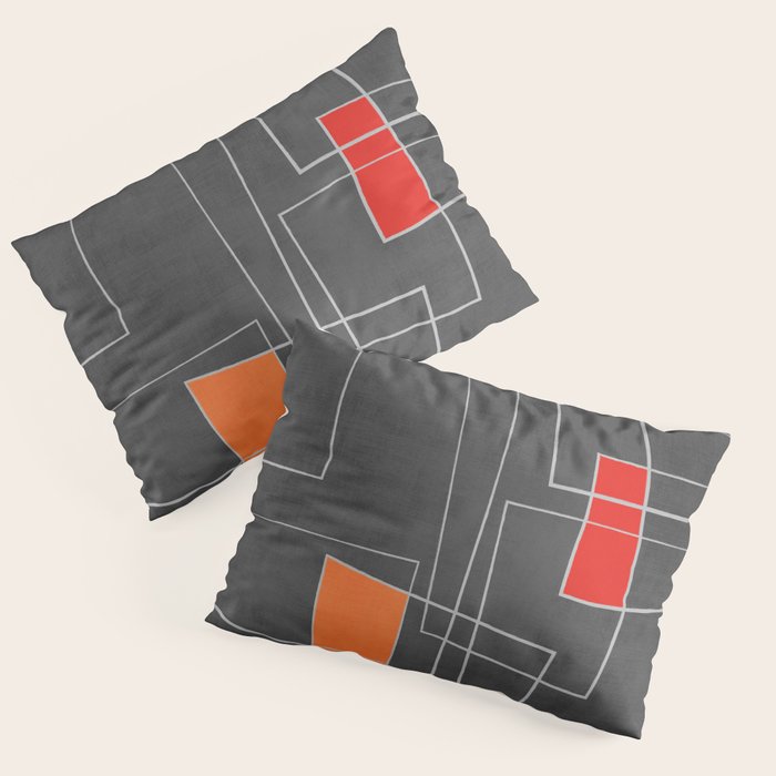 Dark Gray Colorful Shapes White Lines Artwork Pillow Sham Gallery Image 3
