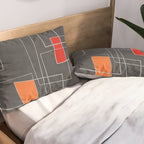 Dark Gray Colorful Shapes White Lines Artwork Pillow Sham Gallery Image 2