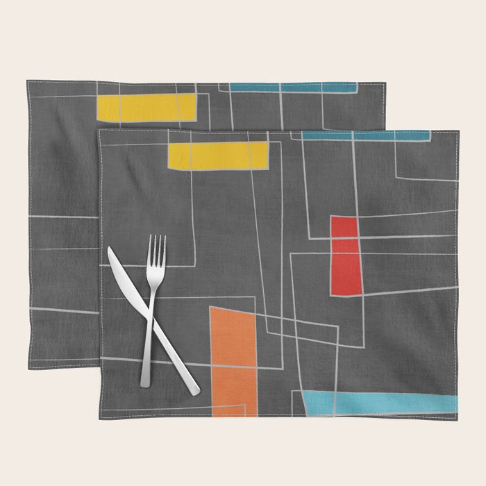 Dark Gray Colorful Shapes White Lines Artwork Placemat Gallery Image 1