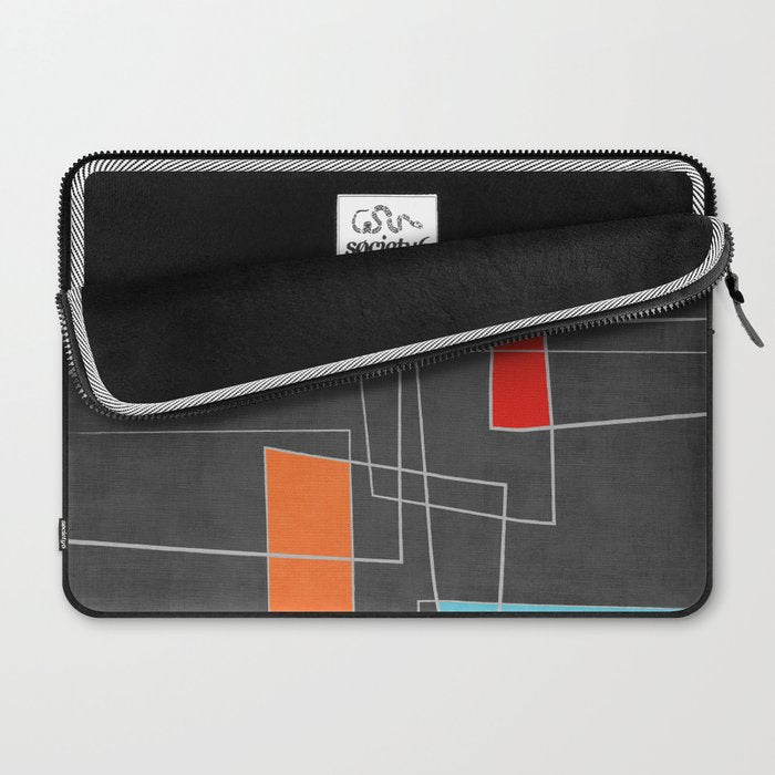 Dark Gray Colorful Shapes White Lines Artwork Laptop Sleeve Gallery Image 2