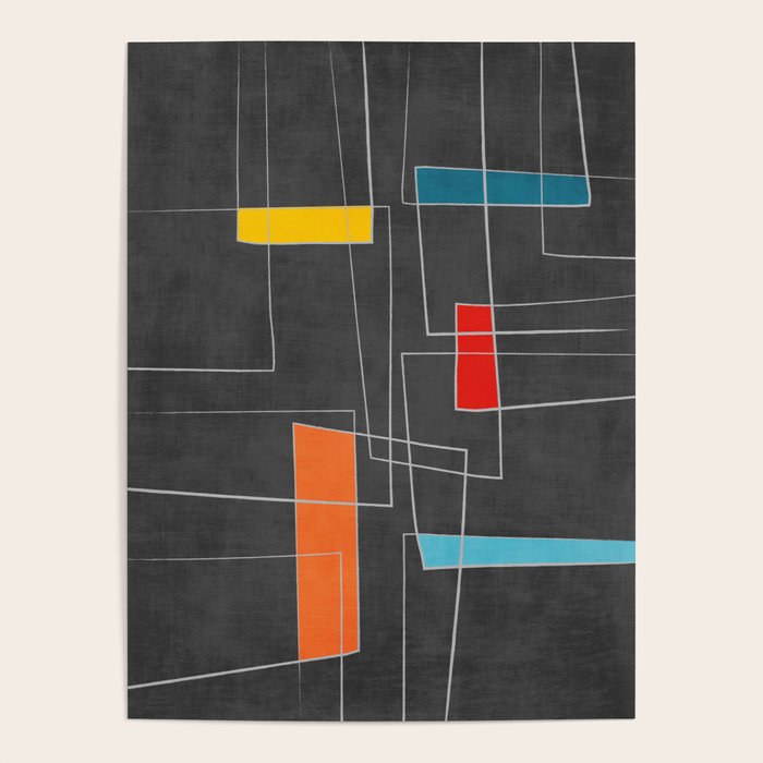 Dark Gray Colorful Shapes White Lines Artwork Poster Gallery Image 4