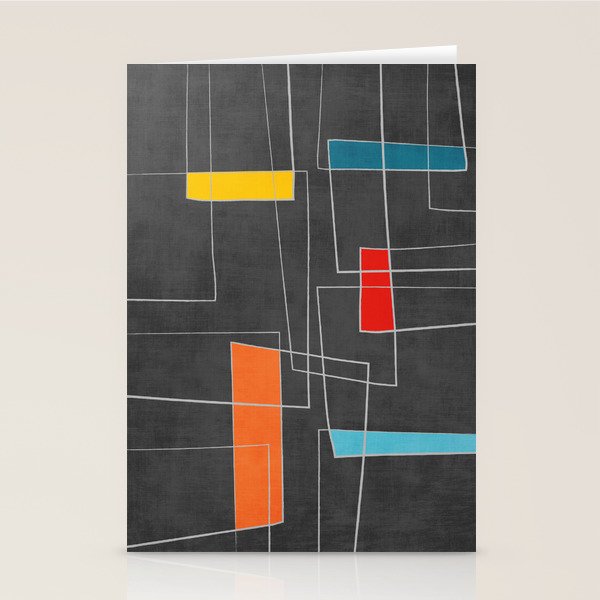 Dark Gray Colorful Shapes White Lines Artwork Stationery Card Gallery Image 2