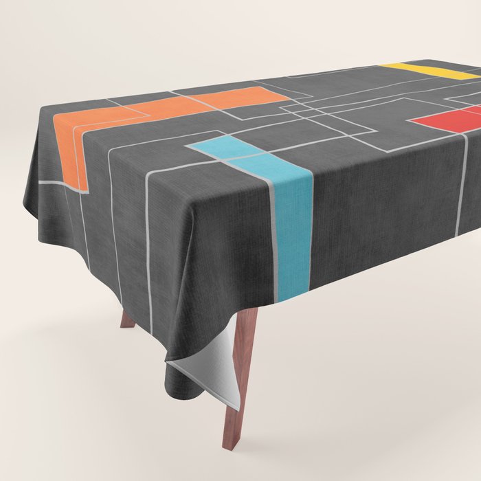 Dark Gray Colorful Shapes White Lines Artwork Tablecloth Gallery Image 1