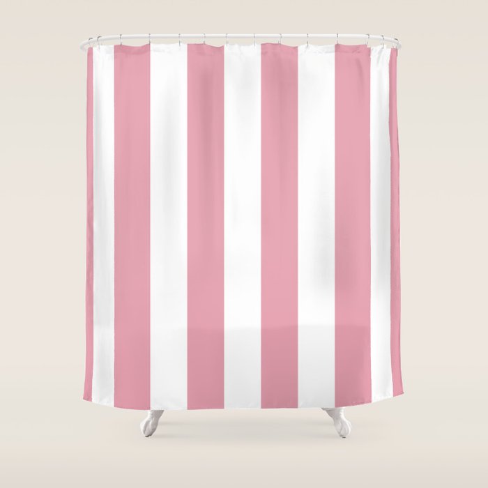 Rich Velvet Pink Rose and White Cabana Stripes Shower Curtain