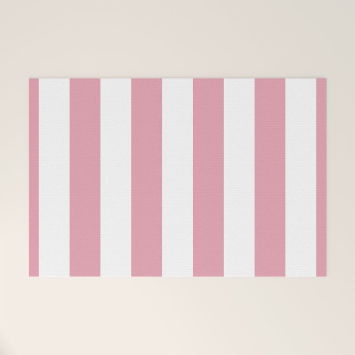 Rich Velvet Pink Rose and White Cabana Stripes Welcome Mat Gallery Image 1