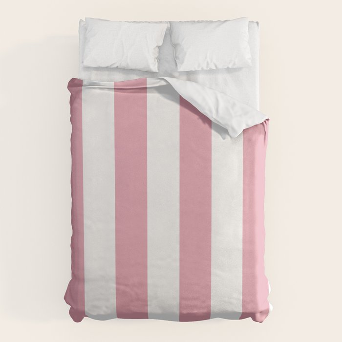 Rich Velvet Pink Rose and White Cabana Stripes Duvet Cover Gallery Image 1