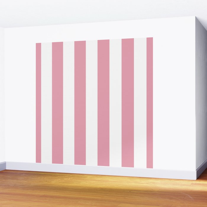 Rich Velvet Pink Rose and White Cabana Stripes Wall Mural Gallery Image 2