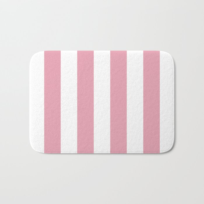 Rich Velvet Pink Rose and White Cabana Stripes Bath Mat Gallery Image 1