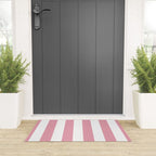 Rich Velvet Pink Rose and White Cabana Stripes Welcome Mat Gallery Image 3