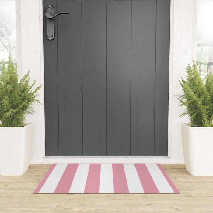 Rich Velvet Pink Rose and White Cabana Stripes Welcome Mat Gallery Image 3