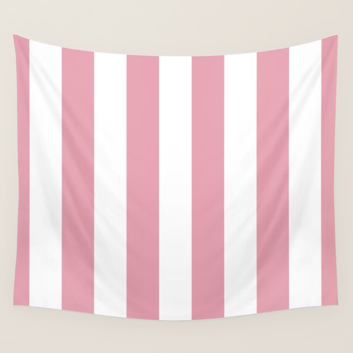 Rich Velvet Pink Rose and White Cabana Stripes Wall Tapestry