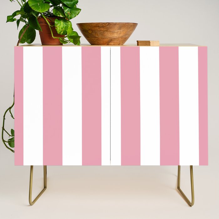 Rich Velvet Pink Rose and White Cabana Stripes Credenza Gallery Image 1