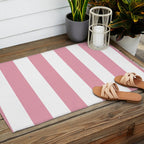 Rich Velvet Pink Rose and White Cabana Stripes Outdoor Rug Gallery Image 2