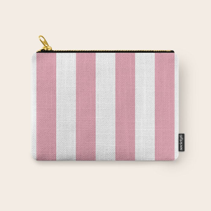 Rich Velvet Pink Rose and White Cabana Stripes Carry All Pouch Gallery Image 1