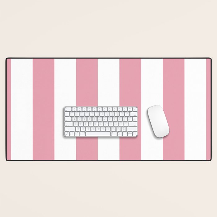 Rich Velvet Pink Rose and White Cabana Stripes Desk Mat Gallery Image 1
