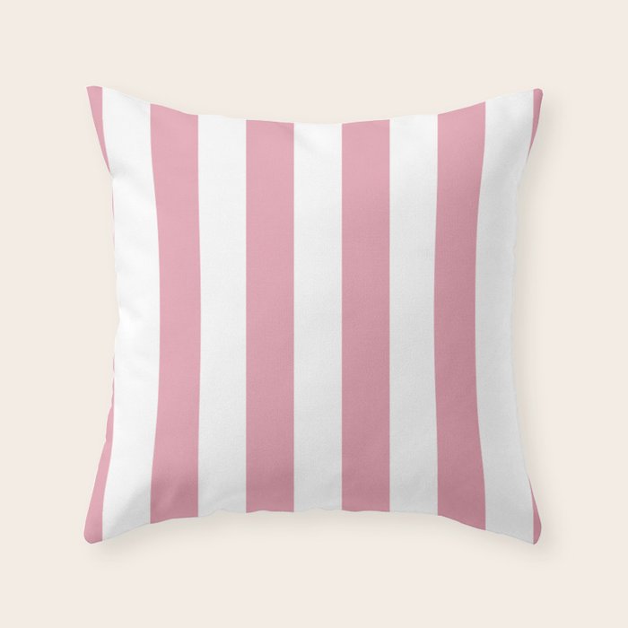 Rich Velvet Pink Rose and White Cabana Stripes Throw Pillow Gallery Image 1
