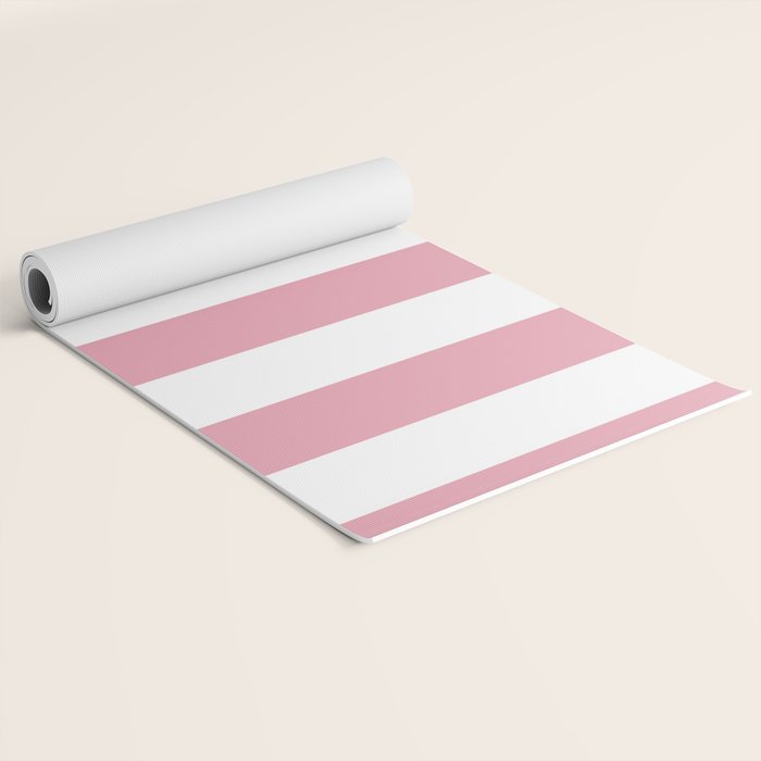 Rich Velvet Pink Rose and White Cabana Stripes Yoga Mat Gallery Image 2