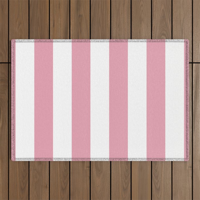 Rich Velvet Pink Rose and White Cabana Stripes Outdoor Rug Gallery Image 1