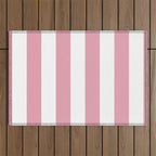 Rich Velvet Pink Rose and White Cabana Stripes Outdoor Rug Gallery Image 1