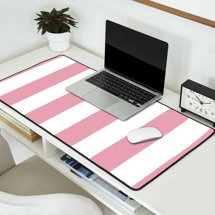 Rich Velvet Pink Rose and White Cabana Stripes Desk Mat Gallery Image 2