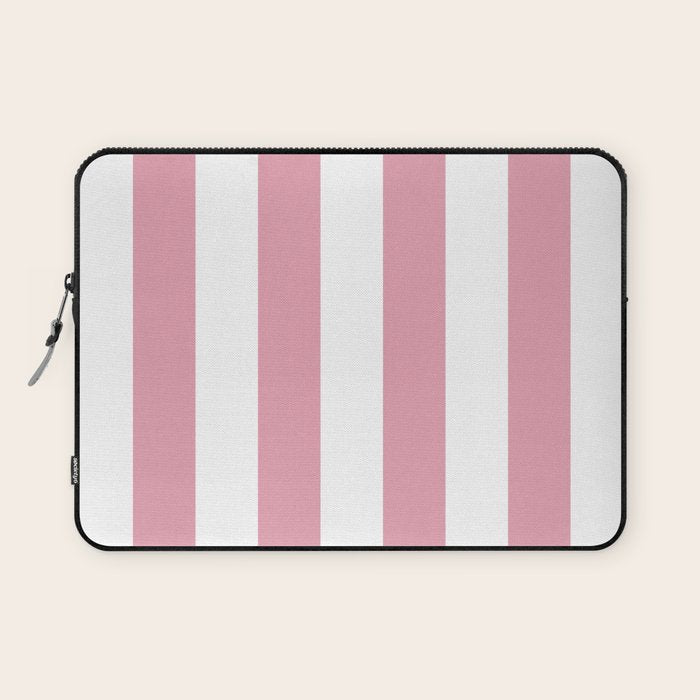 Rich Velvet Pink Rose and White Cabana Stripes Laptop Sleeve Gallery Image 1