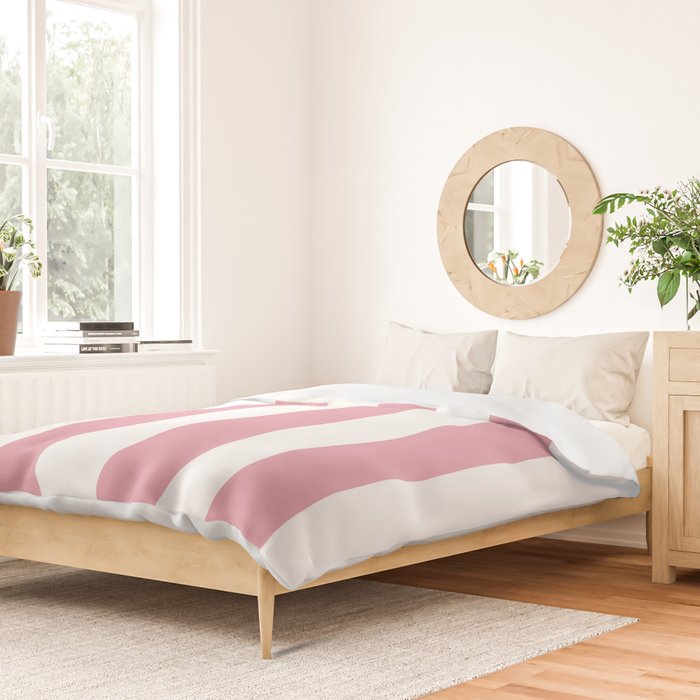 Rich Velvet Pink Rose and White Cabana Stripes Duvet Cover Gallery Image 2