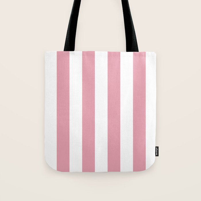 Rich Velvet Pink Rose and White Cabana Stripes Tote Bag Gallery Image 1