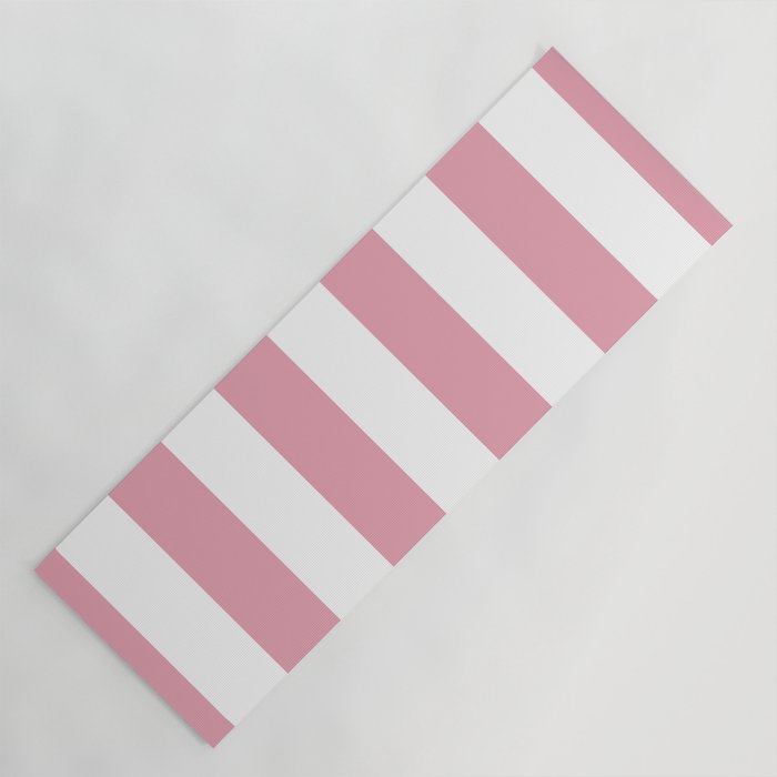Rich Velvet Pink Rose and White Cabana Stripes Yoga Mat Gallery Image 1