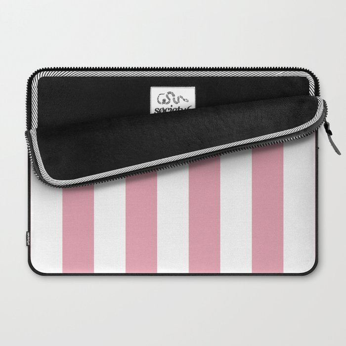 Rich Velvet Pink Rose and White Cabana Stripes Laptop Sleeve Gallery Image 2