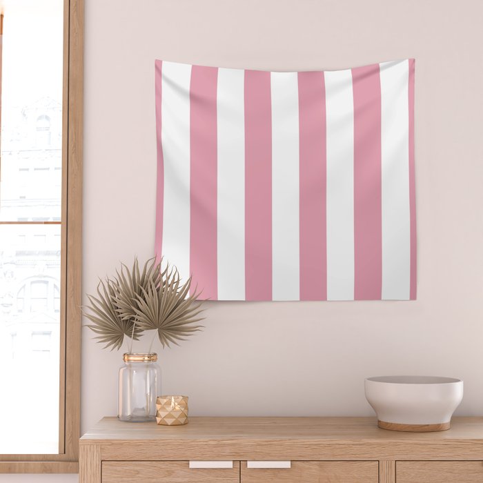 Rich Velvet Pink Rose and White Cabana Stripes Wall Tapestry Gallery Image 2