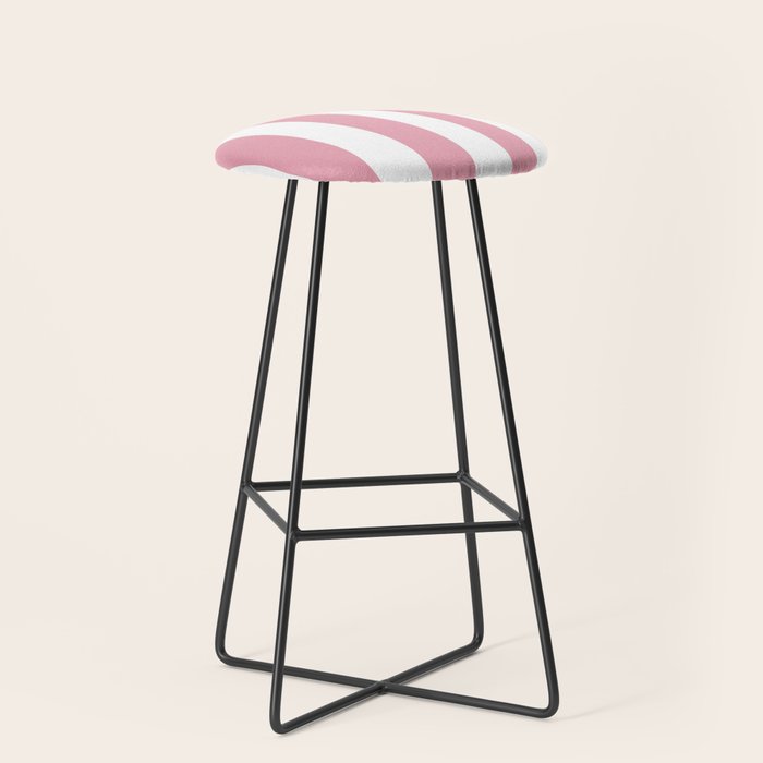 Rich Velvet Pink Rose and White Cabana Stripes Stool Gallery Image 1