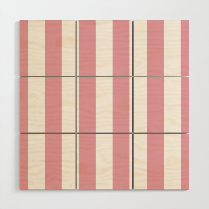 Rich Velvet Pink Rose and White Cabana Stripes Wood Wall Art Gallery Image 1
